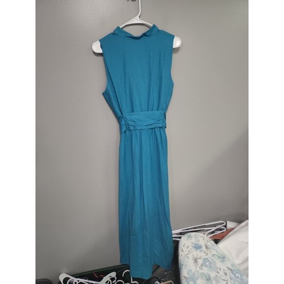 Anne Klein Women's Cotton Midi Sun Dress with Sash Calypso Blue New - Picture 3 of 9
